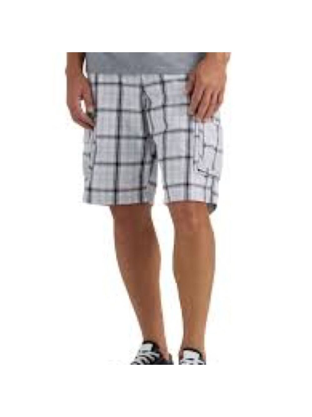 Lee Dungarees Men's Plaid Cargo Shorts in White and Gray 48